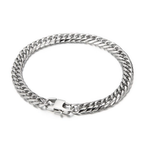 Bracelet gourmette classique en acier inoxydable argenté avec fermoir en H pour hommes