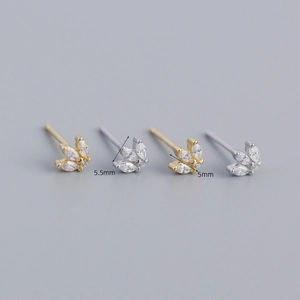 S925 sterling silver marquise crown stud earrings with zircon in gold and silver finish