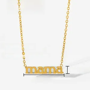 Close-up of gold plated Mama letter pendant with precise dimensions and O-chain details