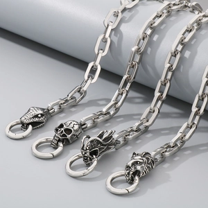 Stainless steel square wire chains with animal head charms including lion and skull