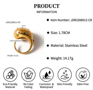 Detail specifications of gold stainless steel chunky ring with colorful gemstones