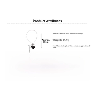 Detail view of heart pendant necklace with dimensions and material specifications