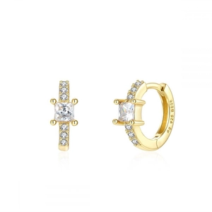 Elegant 925 silver gold-plated hoop earrings with square zircon and small diamonds