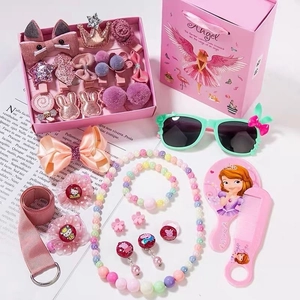 Coffret cadeau d'accessoires roses pour enfants avec barrettes, collier et peigne