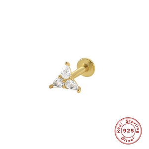 925 sterling silver flat back cartilage stud earring with triple pear cluster gemstones