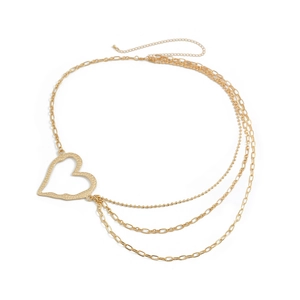 Exaggerated layered gold heart body chain with textured heart pendant and adjustable links