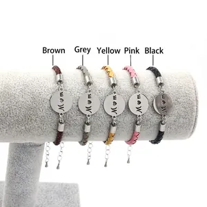 Braided leather Mom bracelets in five colors with hollow heart steel charms