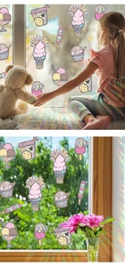 Rainbow suncatcher stickers featuring ice cream designs with colorful light refraction