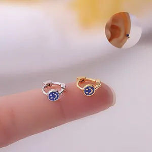Smiley Face Ear Buckle Copper Enamel Blue Minimalist Piercing Jewelry Earring Bone Cuff