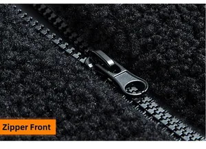 Macro shot of durable resin zipper placket and thick sherpa fleece texture on jacket