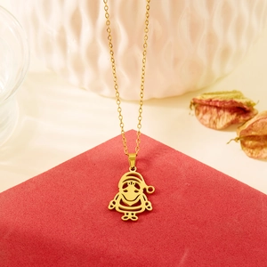 Golden stainless steel Christmas necklace featuring a minimalist hollow Santa Claus pendant