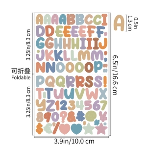Macro view of 0.5-inch pastel alphabet stickers showing precise dimensions and size specs
