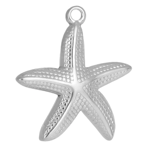 Polished silver starfish pendant made of 304 stainless steel with textured surface for DIY jewelry