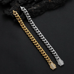 Hip hop Cuban chain bracelet in 18k gold and silver finish with zircon spring clasp