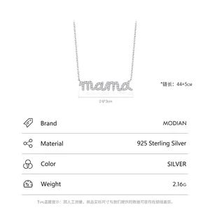S925 sterling silver mama pendant necklace with white zircon pavé for women