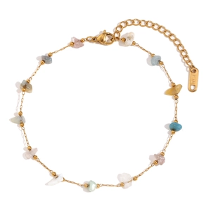 18K gold plated stainless steel anklet with natural colorful gravel and pearls