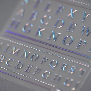Holographic 3D embossed letter nail stickers with gold metallic laser finish M-146