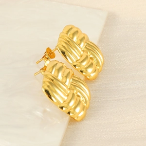 Golden 18K stainless steel woven earrings with vintage chunky braided texture design