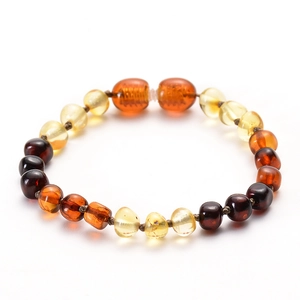 Baltic Amber Bracelet For Baby Infants Kids Handmade Knotted Beads Multi Colored With Plastic Screw Clasp