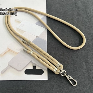 Close-up of adjustable 8mm khaki braided phone lanyard with silver metal hardware