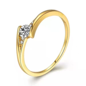 Anello di fidanzamento classico in argento S925 dorato con zircone bianco rotondo