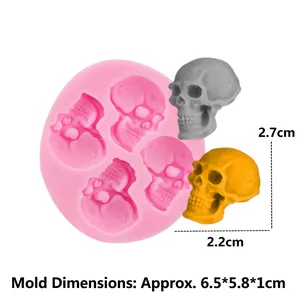 Pink silicone skull mold for Halloween fondant and cake baking with dimensions