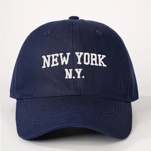 Dunkelblaue Baumwoll-Baseballkappe mit weißer New York-Stickerei und verstellbarem Gurt