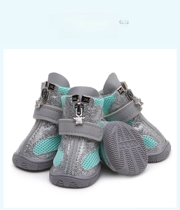 Détails des chaussures pour chien à paillettes argentées avec maille et velcro sûr