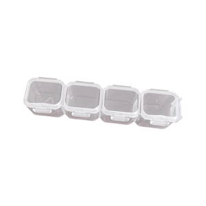 Portable transparent 4-grid jewelry and pill organizer box with individual lids