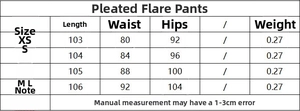 Tableau des tailles détaillé pour pantalon évasé avec surpiqûres des tailles XS à L