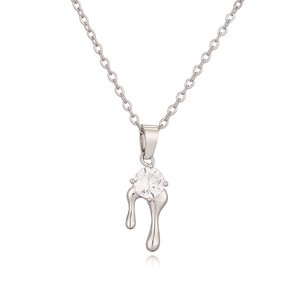 Minimalist silver geometric pendant necklace with zircon and liquid metal design