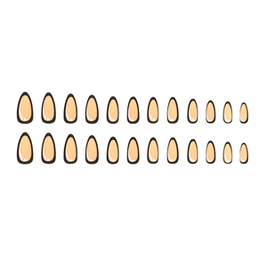 French nude matte press-on nails with black outline design 24-piece set in oval shape
