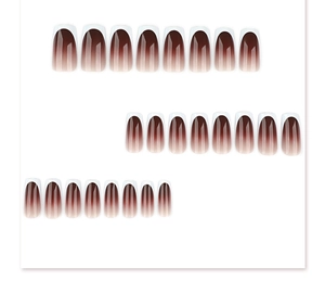 Detail view of 24pcs brown gradient coffin press-on nails with white French tips