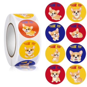 Cute corgi dog Thank You stickers roll for food packaging and bakery label decorations