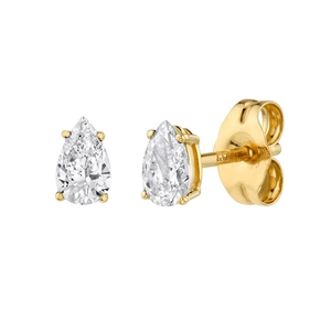 Elegant 14K gold pear cut cubic zirconia drop earrings with minimalist 3-prong setting