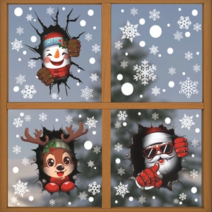 Adesivi Finestra Natale Effetto 3D Babbo Natale Pupazzo Neve Renna Fiocco Neve PVC Statici Stampa Doppio Lato