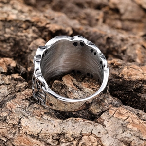Nordic nautical compass stainless steel ring with vintage anchor engraving details