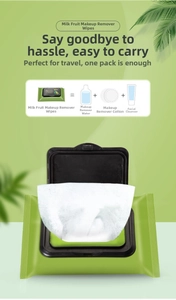 Three-in-one avocado cleansing wipes with green flip-top lid and portable design