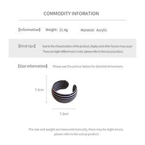 Detailed dimension guide for the wide striped acrylic cuff bracelet with exact measurements