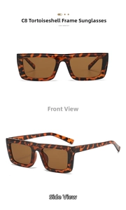 Tortoiseshell square sunglasses with brown lenses showing front and 45-degree side views