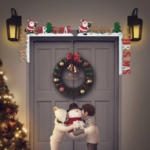 Christmas wooden door frame decoration set featuring Santa Claus and Merry Christmas letters