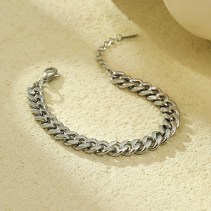 Classic silver Cuban link bracelet with lobster clasp and adjustable extension chain