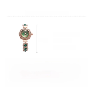 Detailed size specifications for rose gold crystal watch with floral dial and alloy band