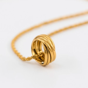 Minimalist multi-layer gold plated stainless steel knotted loop pendant necklace