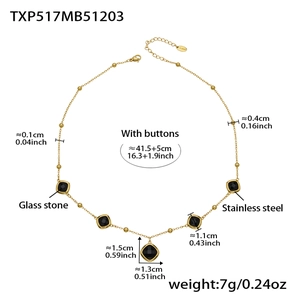 Detailed size specifications for the gold stainless steel necklace with black glass stones