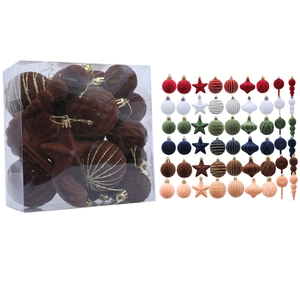 60-piece flocked Christmas ball ornament set with gold accents for tree decoration