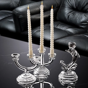 Elegant 3-arm glass candle holder set with spiral candles for Nordic home decor