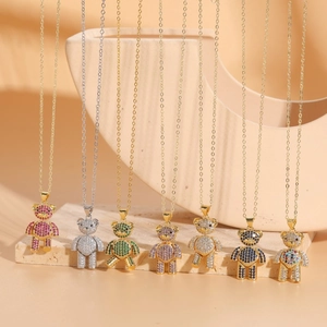Bear Pendant Necklace With 14K Gold Plated Copper And Sparkling Cubic Zirconia Pave Movable Joint Jewelry For Women