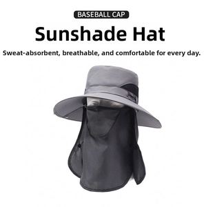 Detail eines dunkelgrauen Sonnenhutes mit abnehmbarer Maske und Mesh-Gewebe