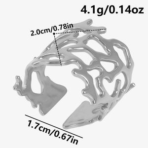 Detailed size and weight specs for the irregular hollow 304 stainless steel ring